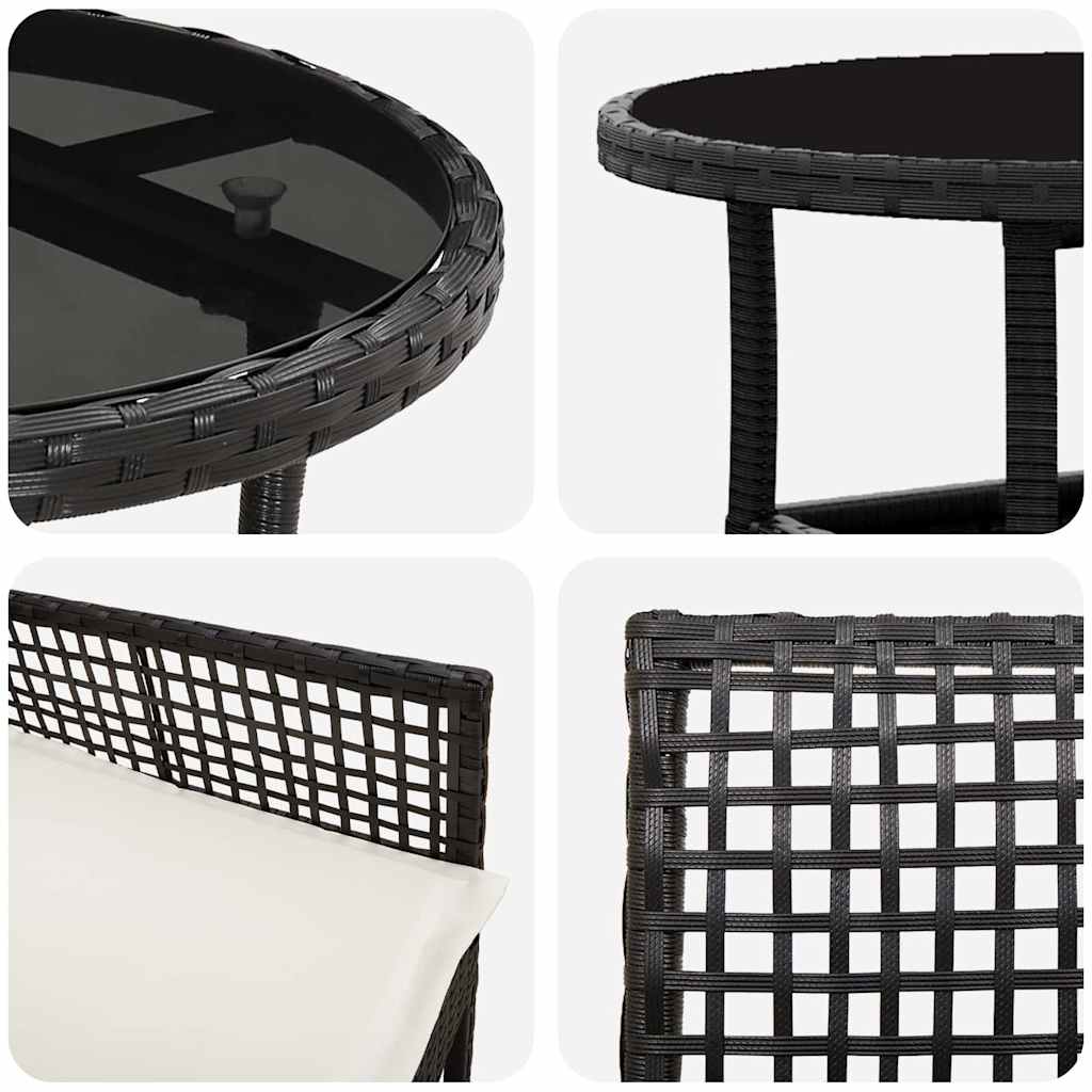 Garten Essgruppe 3 pcs Schwarz Poly-Rattan