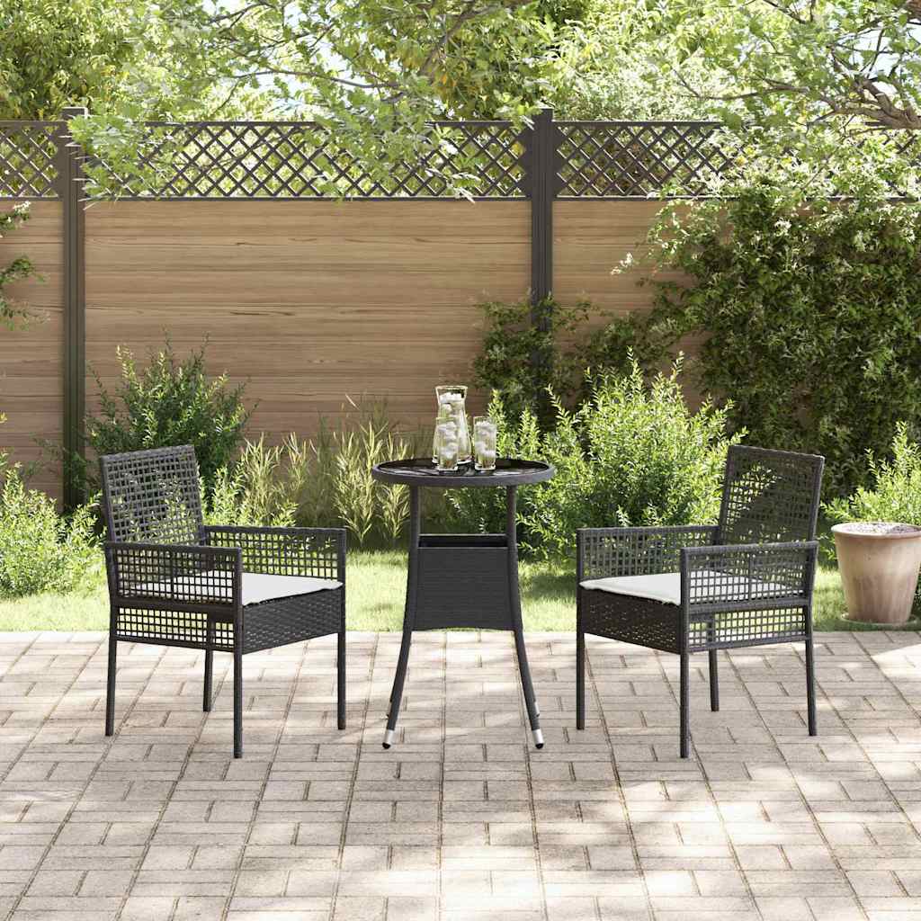Garten Essgruppe 3 Stk. Schwarz Poly-Rattan