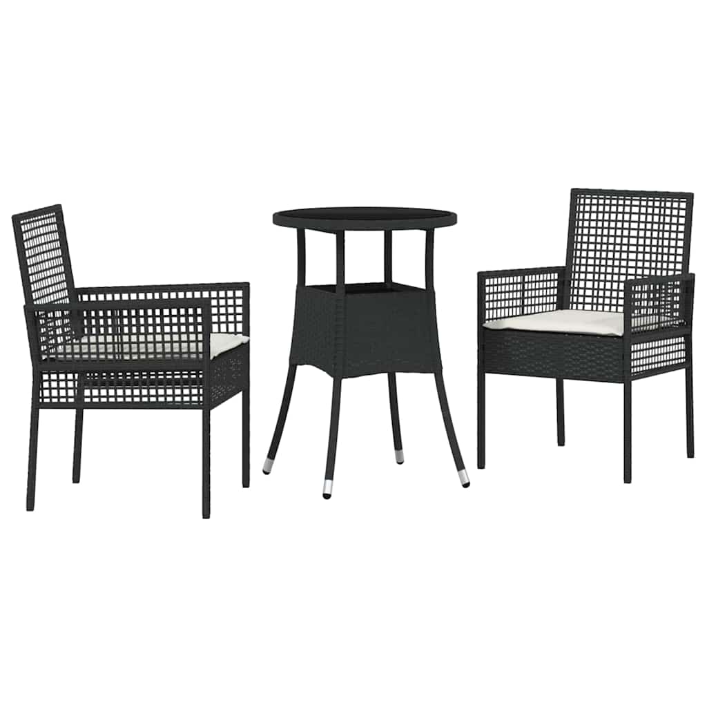 Garten Essgruppe 3 Stk. Schwarz Poly-Rattan