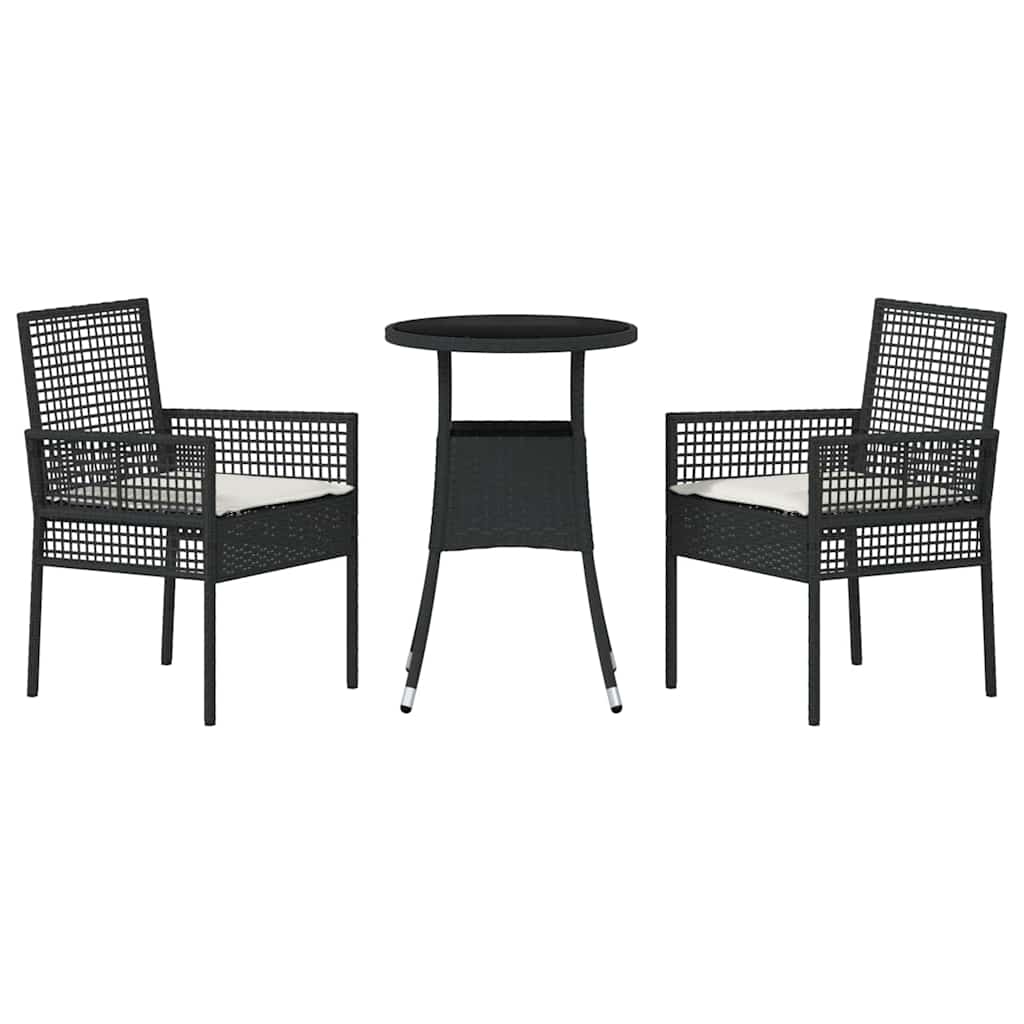Garten Essgruppe 3 Stk. Schwarz Poly-Rattan