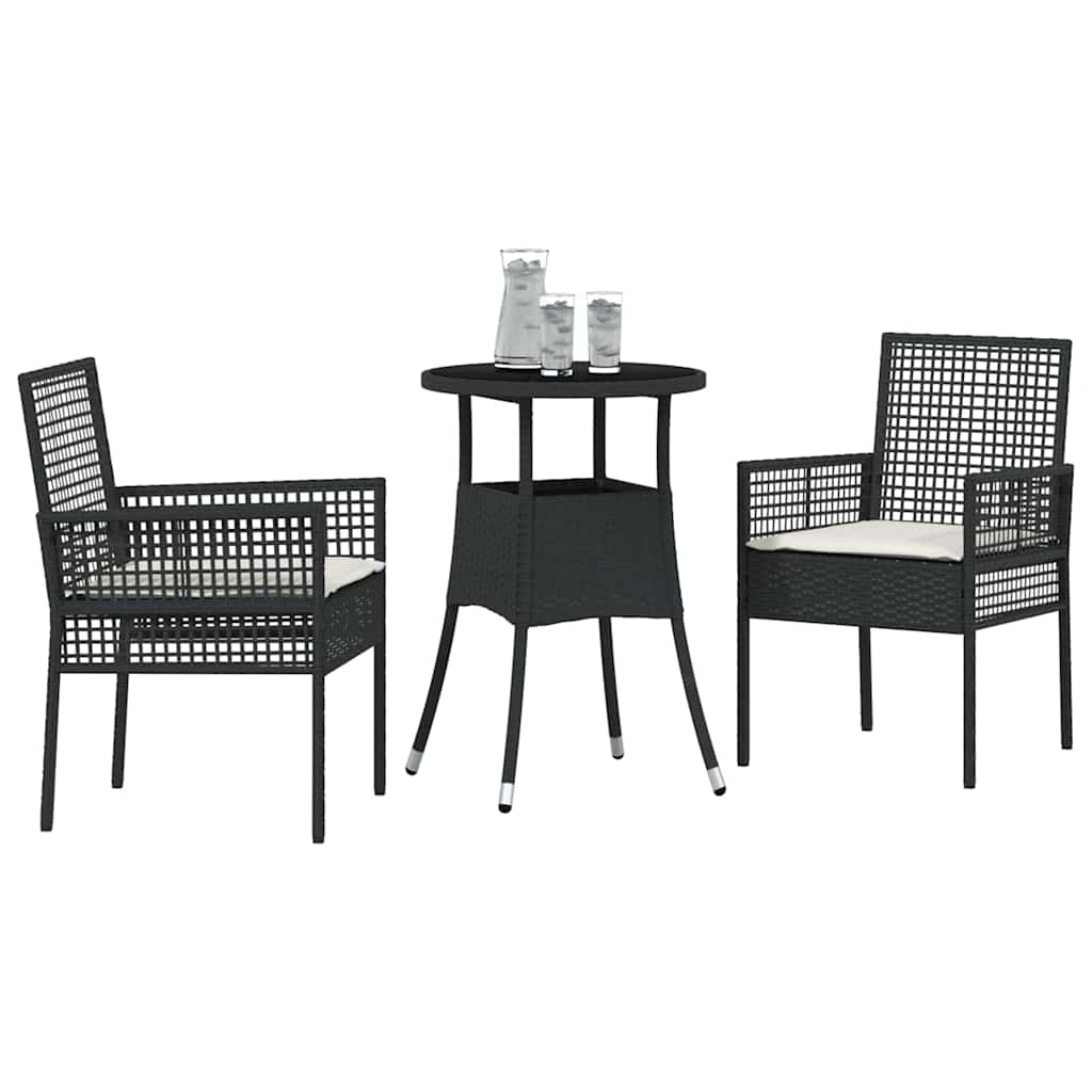 Garten Essgruppe 3 Stk. Schwarz Poly-Rattan