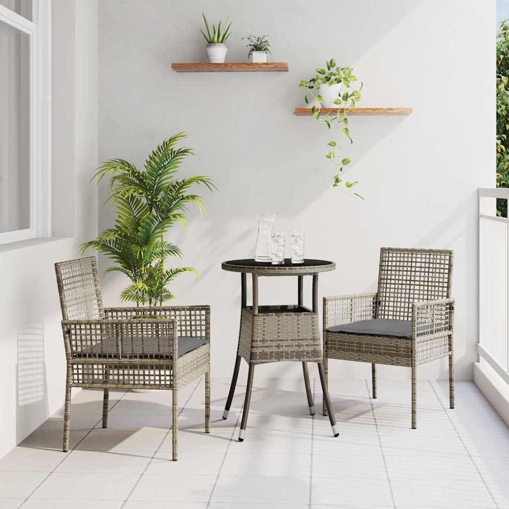 Garten Essgruppe 3 stk. Grau Poly-Rattan