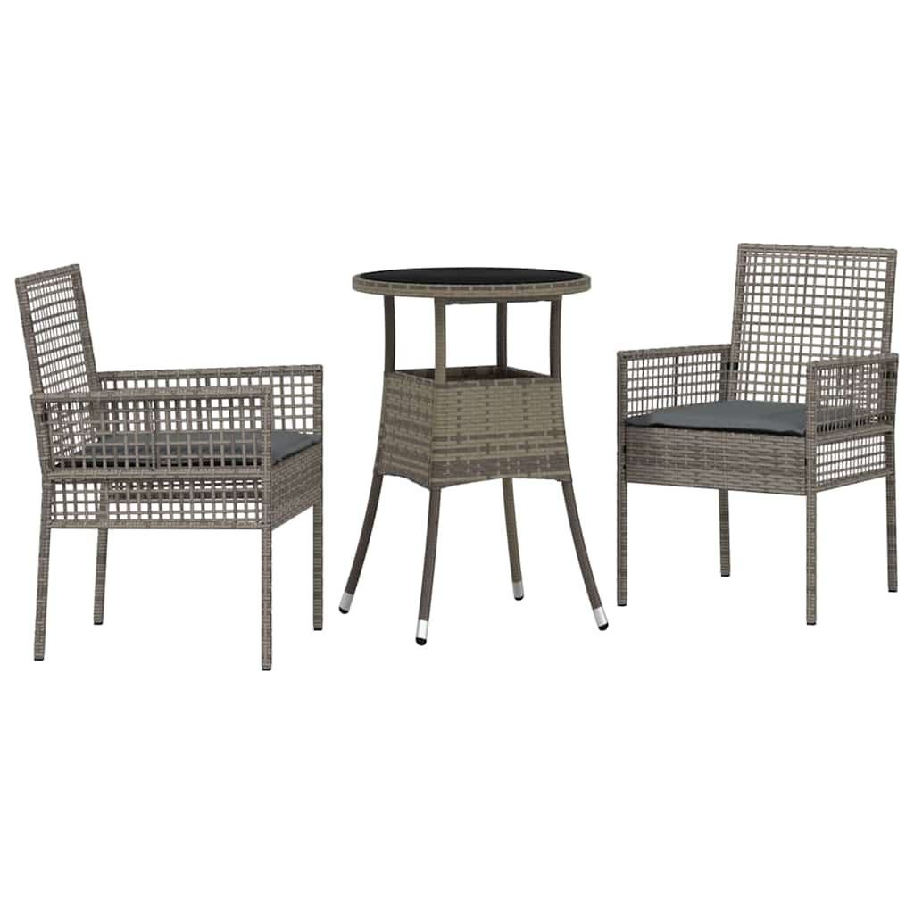 Garten Essgruppe 3 stk. Grau Poly-Rattan