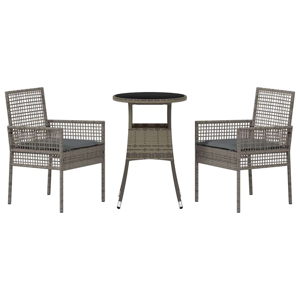 Garten Essgruppe 3 stk. Grau Poly-Rattan