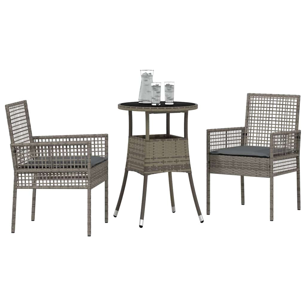 Garten Essgruppe 3 stk. Grau Poly-Rattan