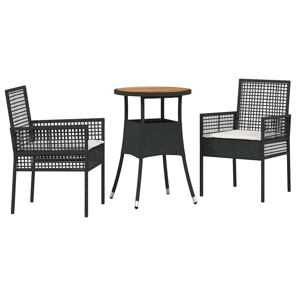 Garten Essgruppe 3 Stk. Schwarz Poly-Rattan