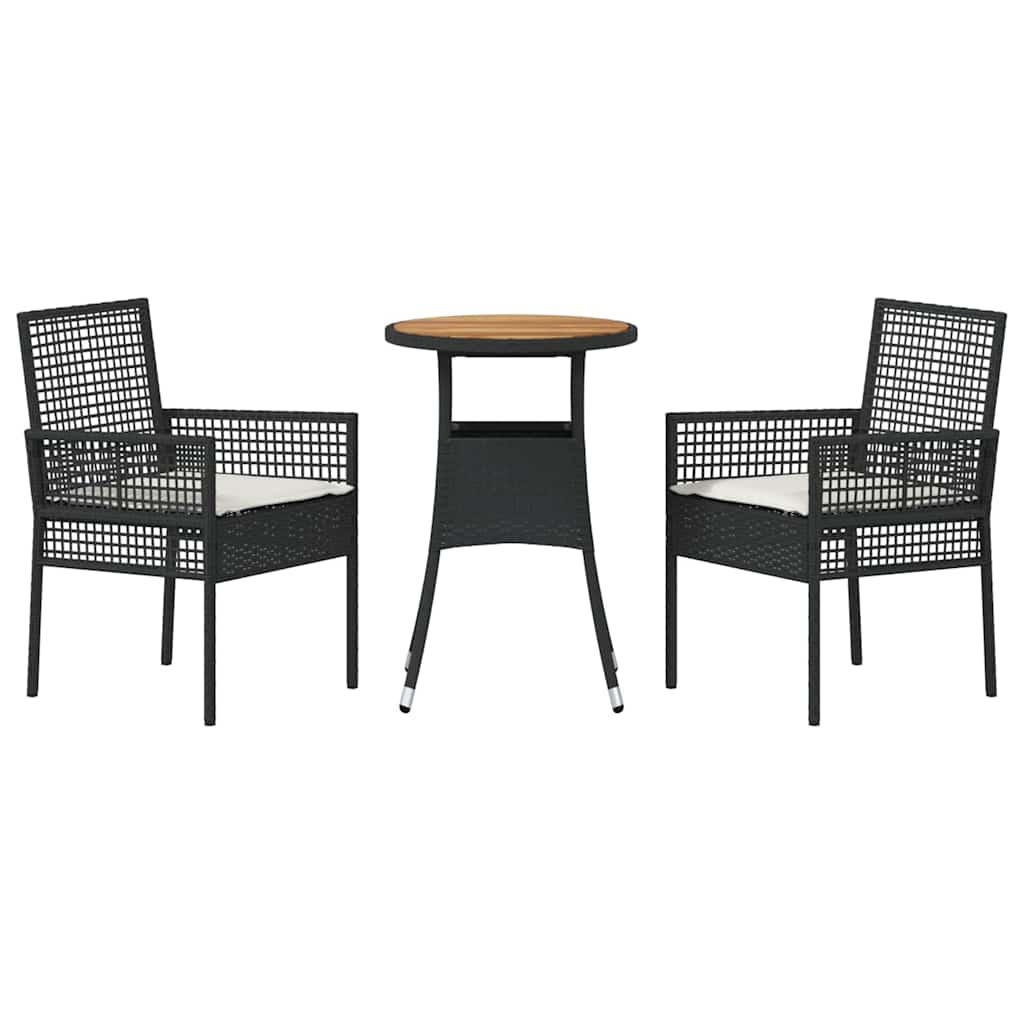 Garten Essgruppe 3 Stk. Schwarz Poly-Rattan