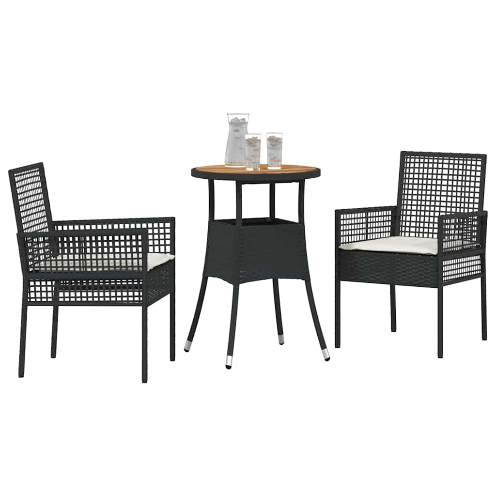 Garten Essgruppe 3 Stk. Schwarz Poly-Rattan