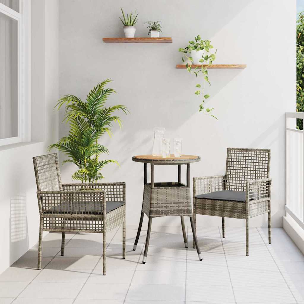 Garten Essgruppe 3 Stk. Grau Poly-Rattan