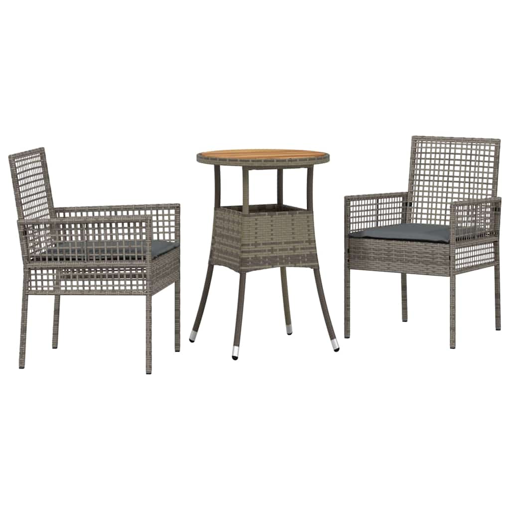 Garten Essgruppe 3 Stk. Grau Poly-Rattan