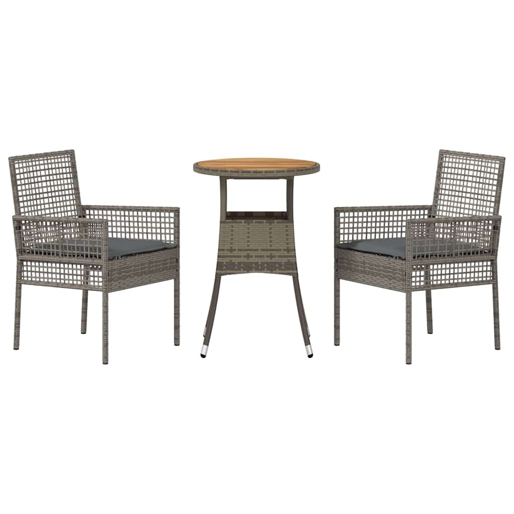 Garten Essgruppe 3 Stk. Grau Poly-Rattan
