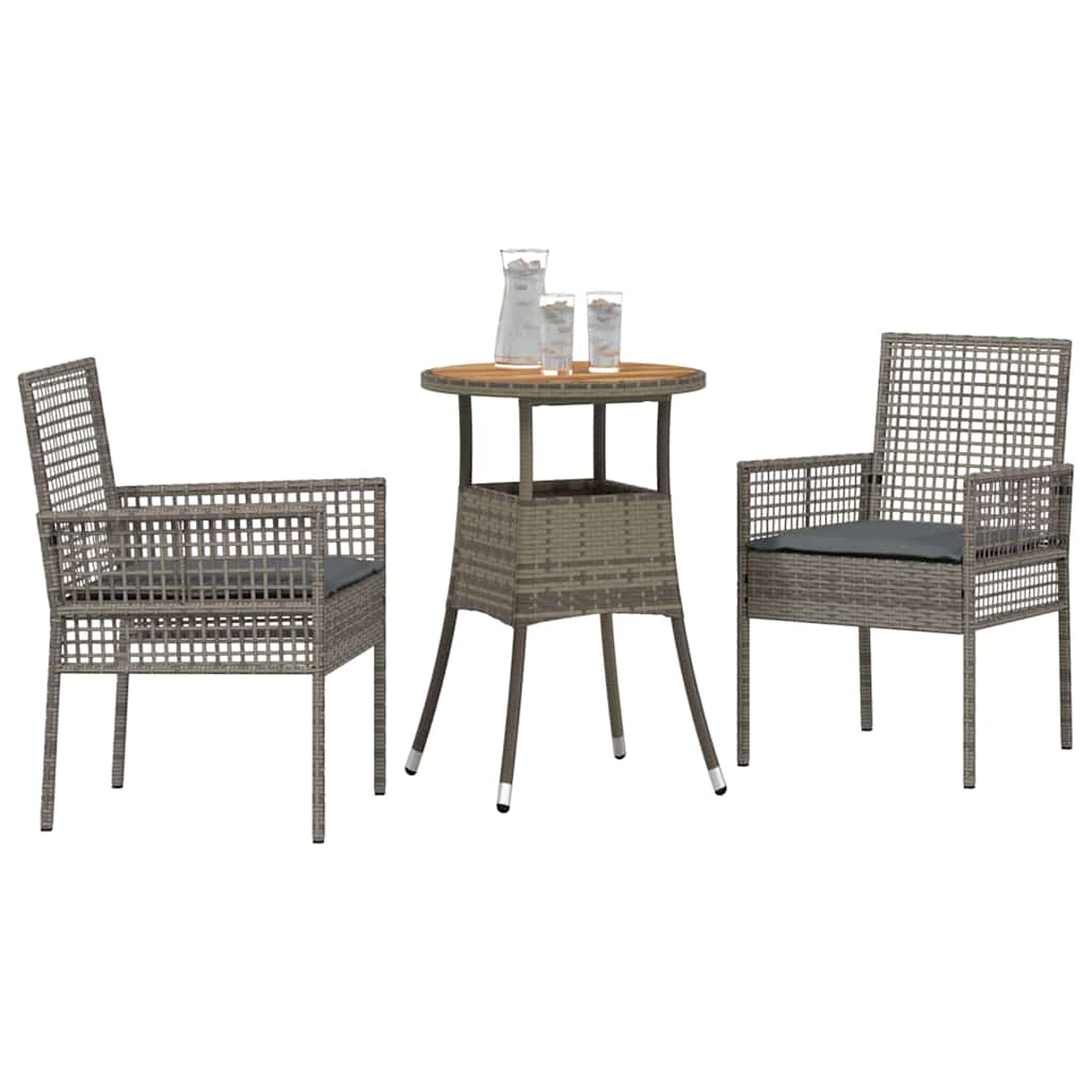 Garten Essgruppe 3 Stk. Grau Poly-Rattan