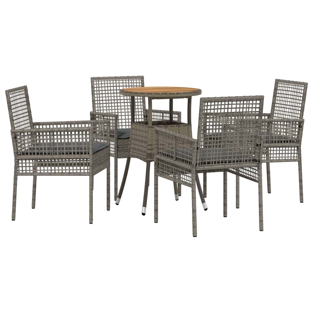 Garten Essgruppe 5 stk. Grau Poly-Rattan