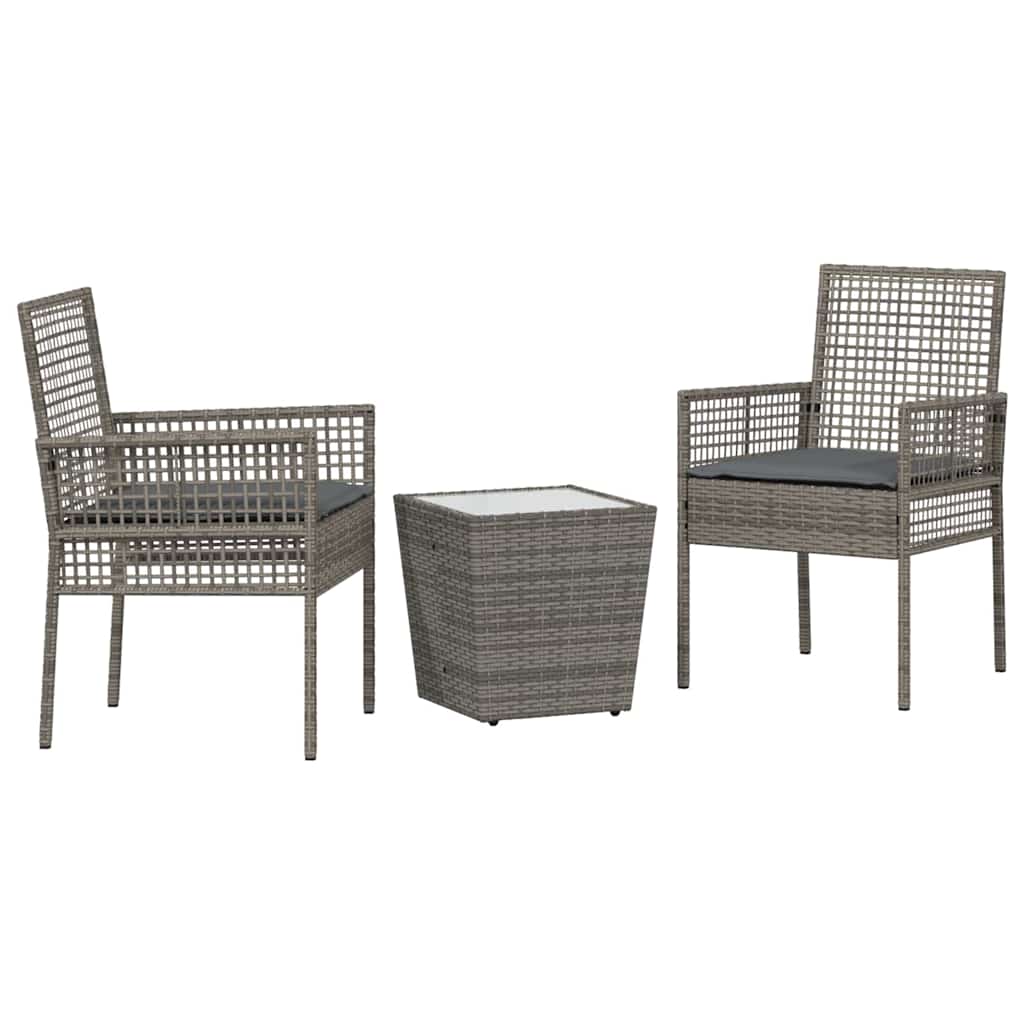Garten Bistro Set 3 stk. Grau Poly-Rattan