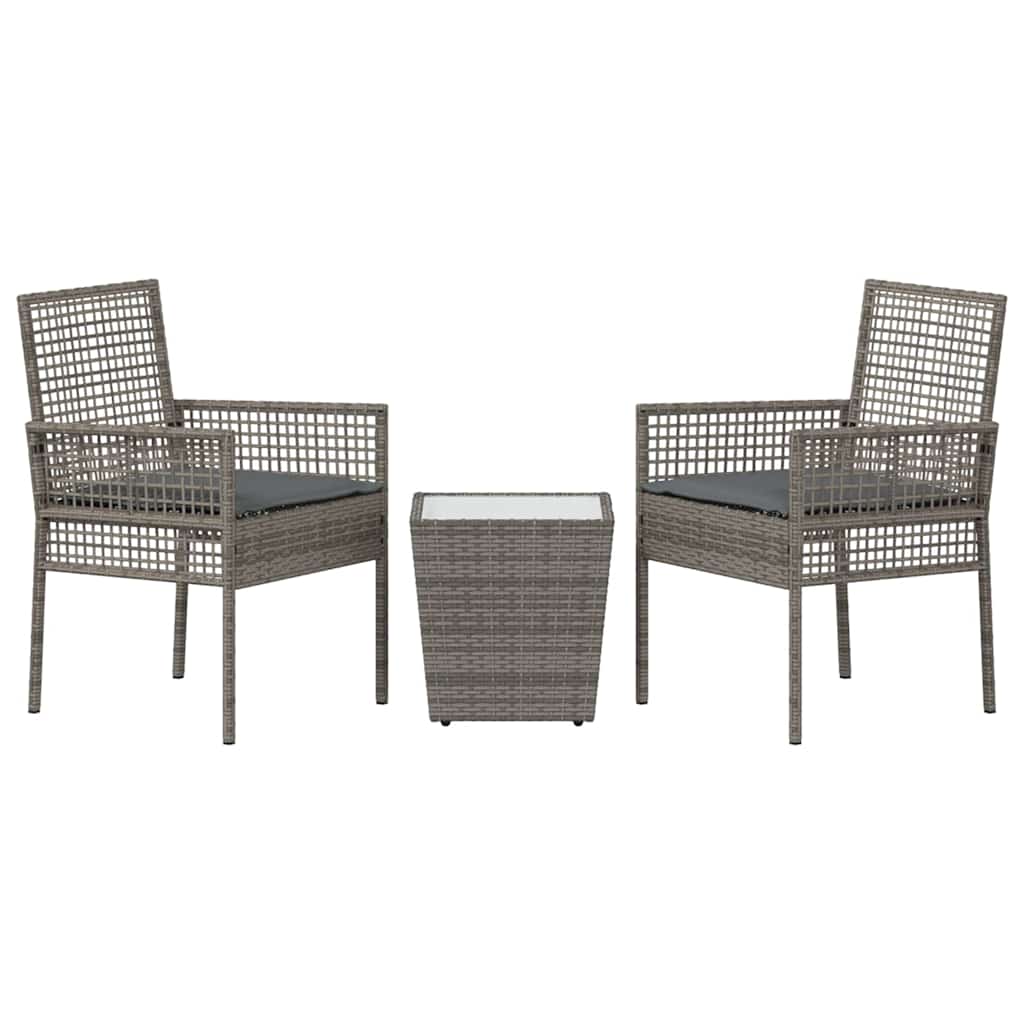 Garten Bistro Set 3 stk. Grau Poly-Rattan