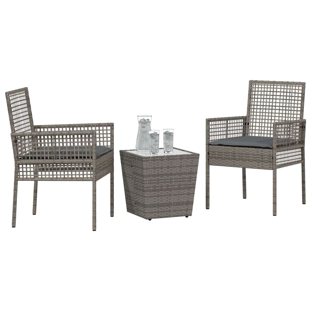 Garten Bistro Set 3 stk. Grau Poly-Rattan