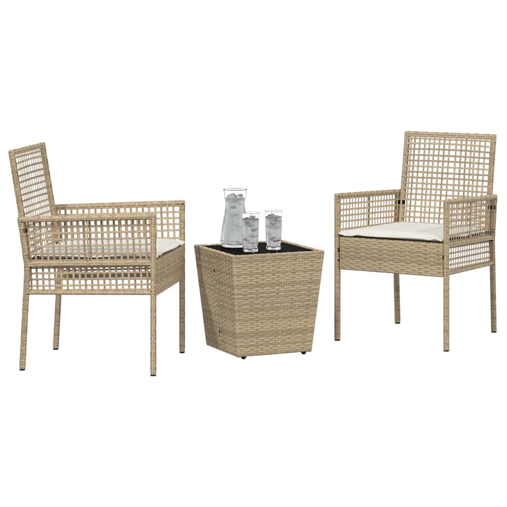 Garten Bistro Set 3 Stk. Beige Poly-Rattan