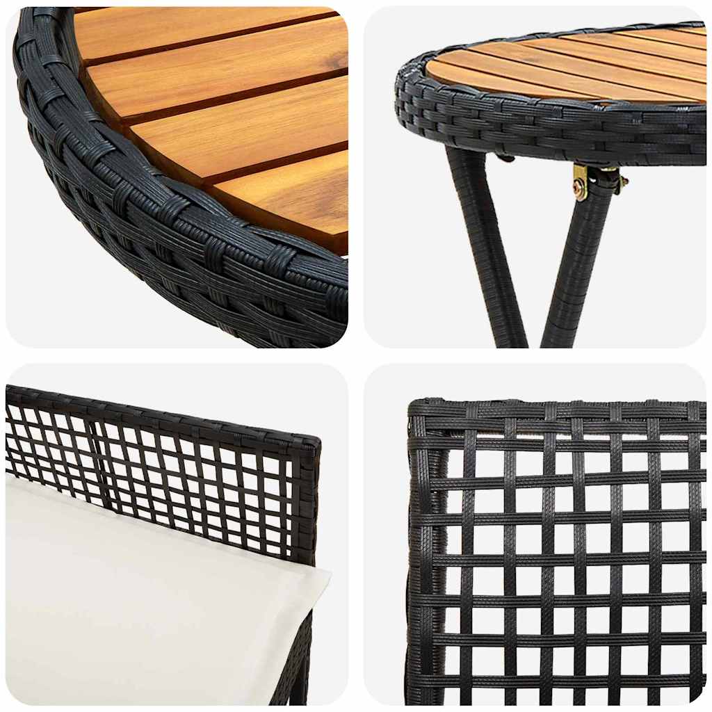 Garten Bistro Set 3 stk. Schwarz Poly-Rattan