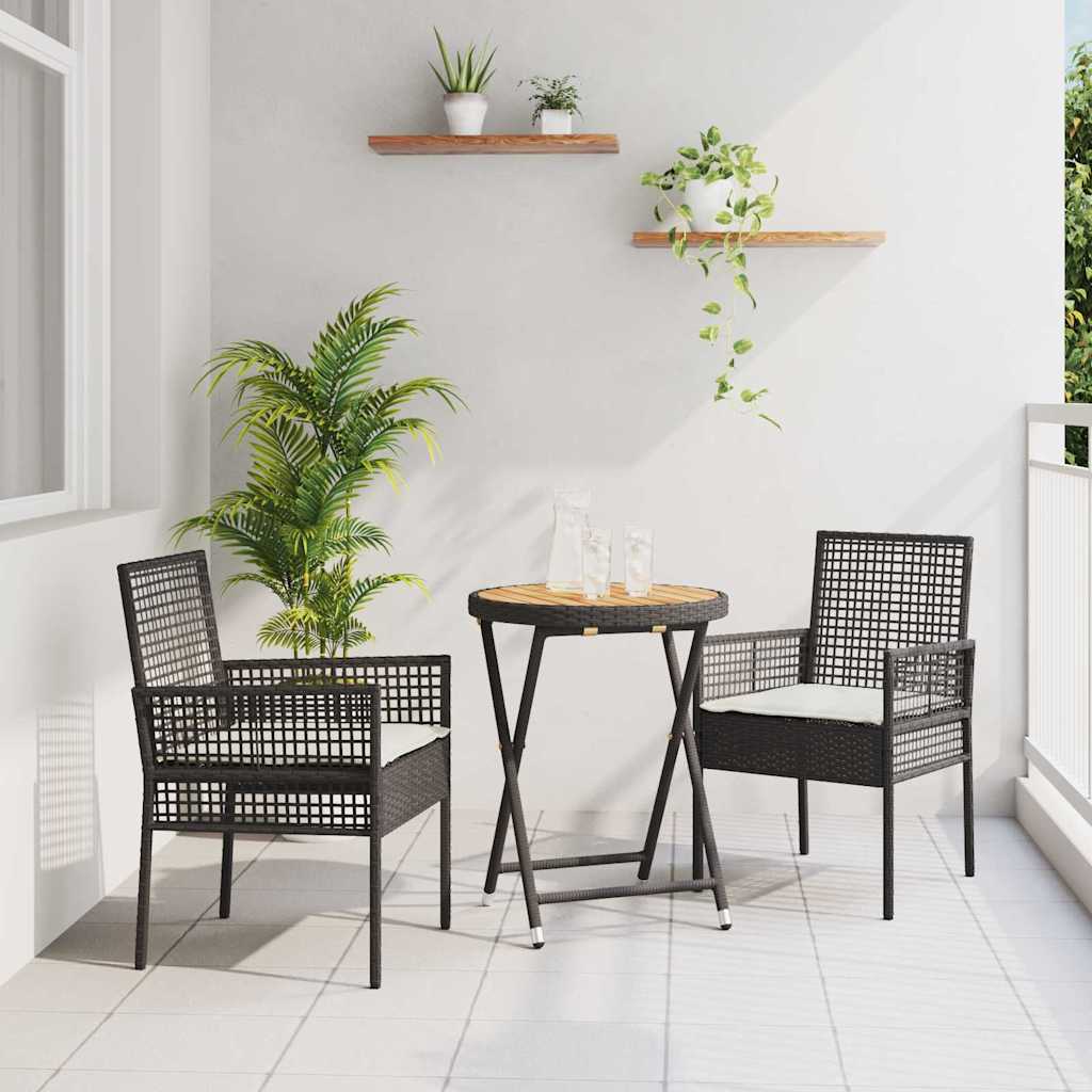 Garten Bistro Set 3 stk. Schwarz Poly-Rattan