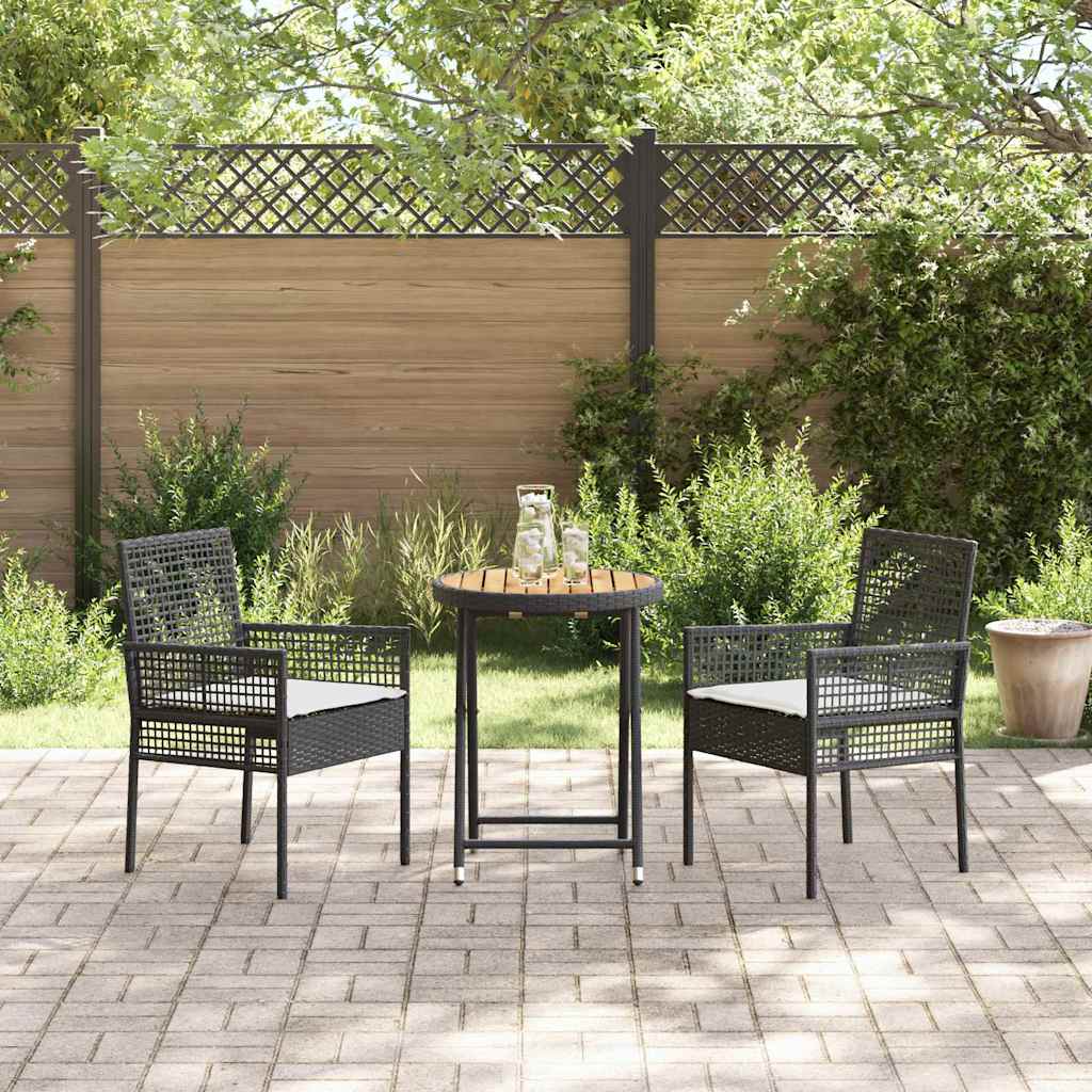 Garten Bistro Set 3 stk. Schwarz Poly-Rattan