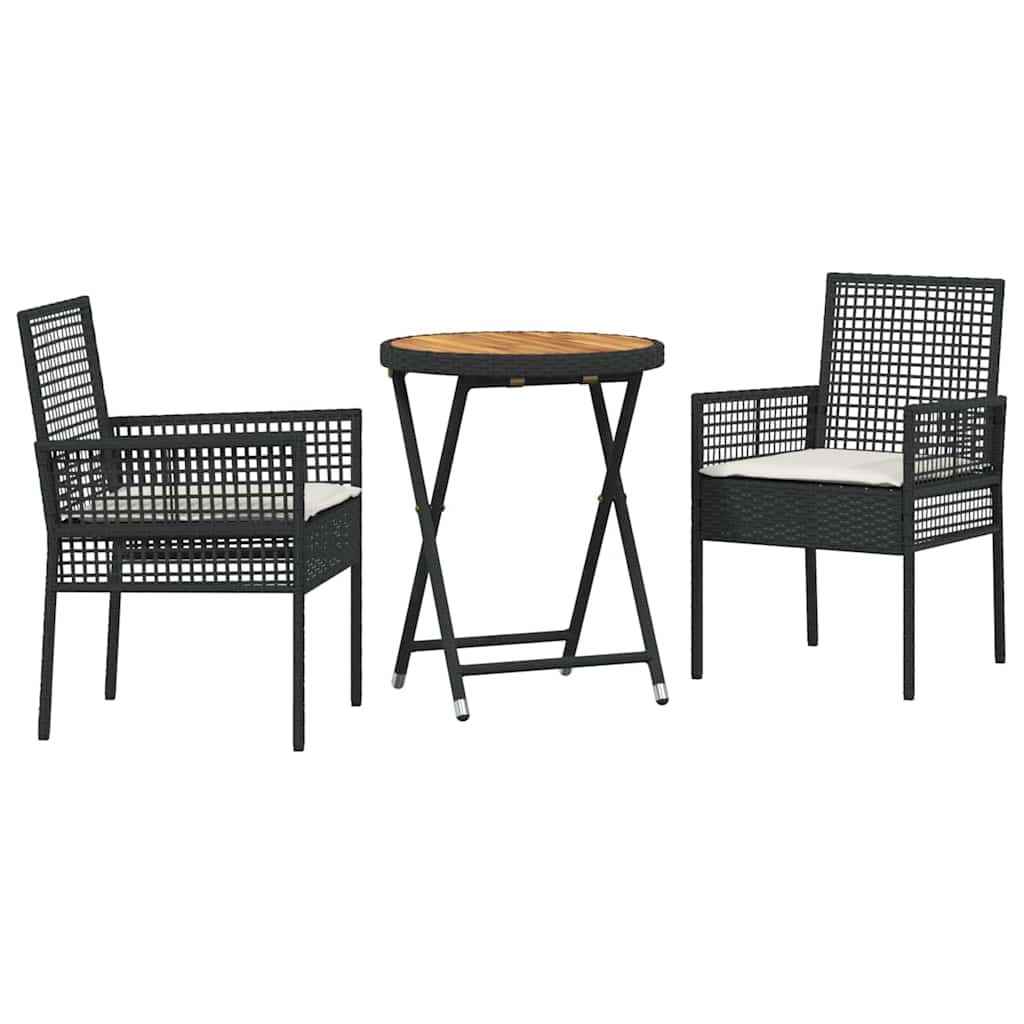 Garten Bistro Set 3 stk. Schwarz Poly-Rattan