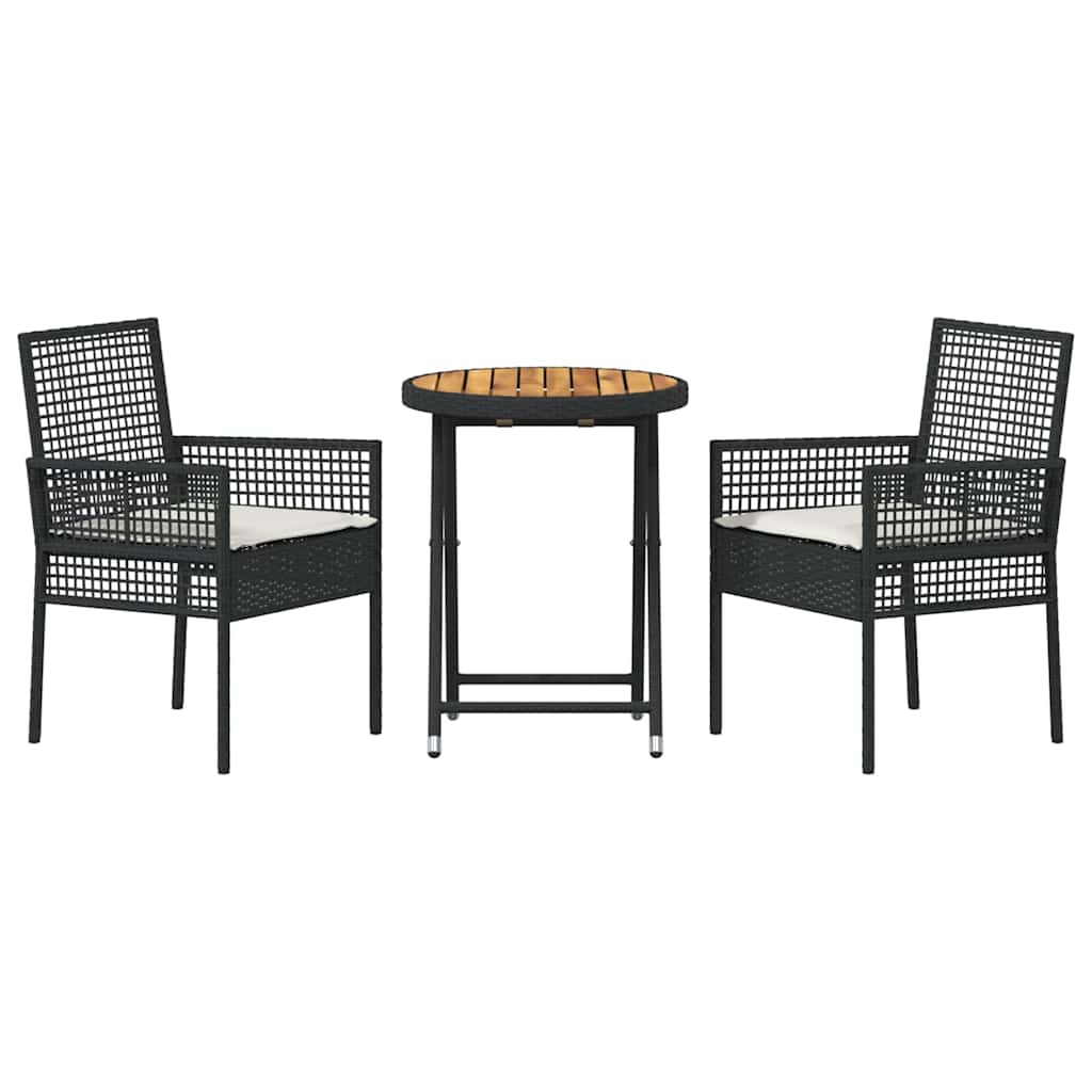Garten Bistro Set 3 stk. Schwarz Poly-Rattan
