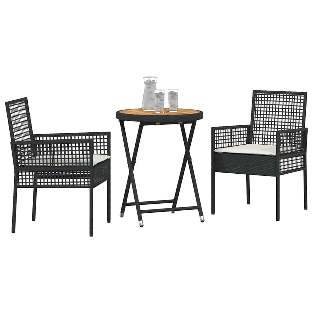 Garten Bistro Set 3 stk. Schwarz Poly-Rattan