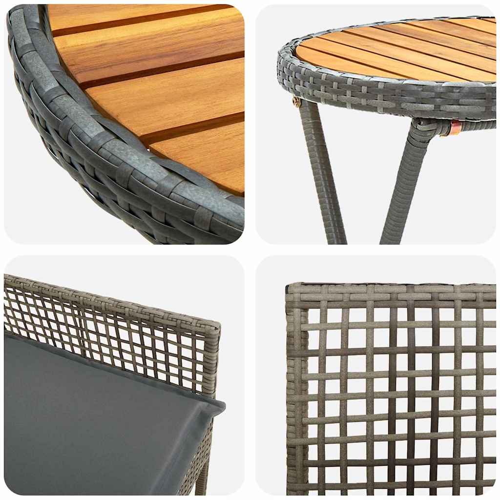 Garten Bistro Set 3 stk. Grau Poly-Rattan