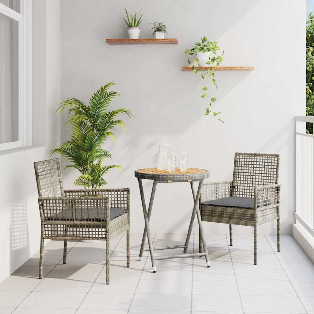 Garten Bistro Set 3 stk. Grau Poly-Rattan