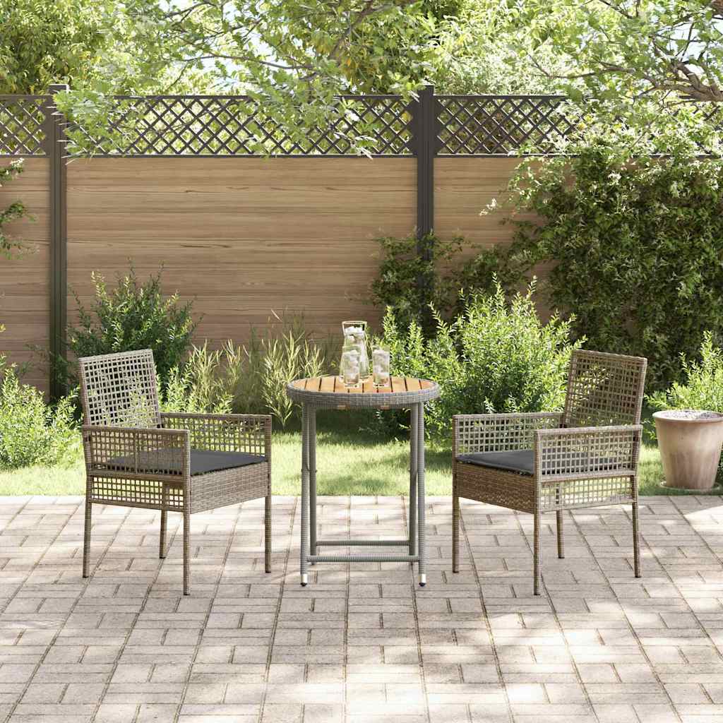 Garten Bistro Set 3 stk. Grau Poly-Rattan