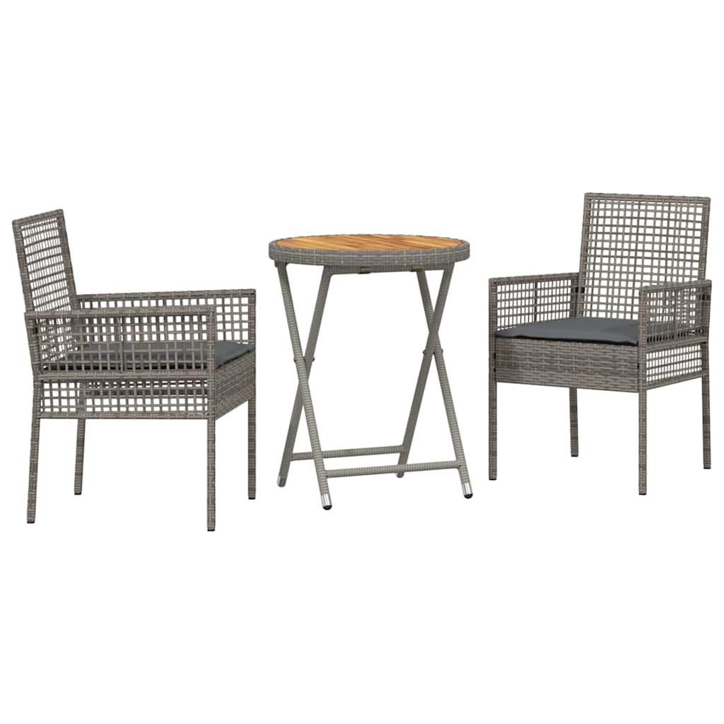Garten Bistro Set 3 stk. Grau Poly-Rattan