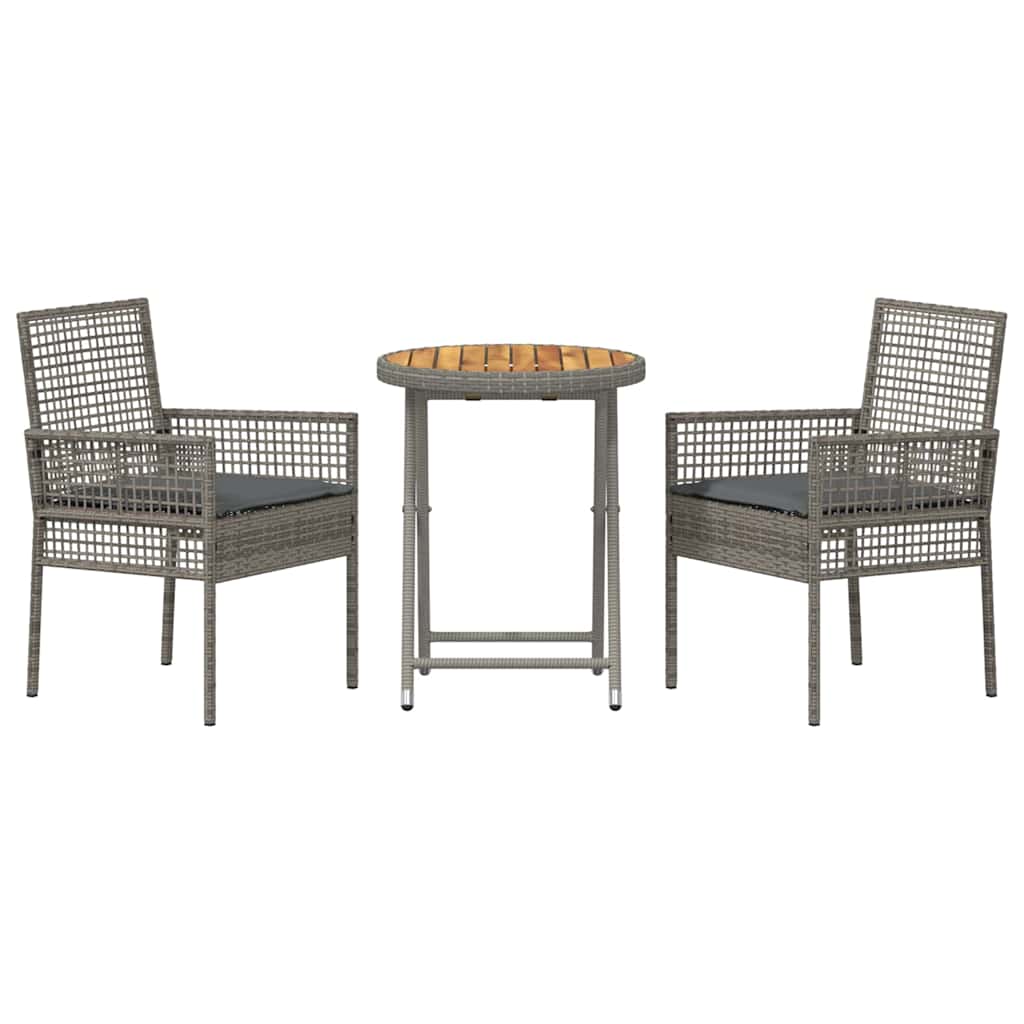 Garten Bistro Set 3 stk. Grau Poly-Rattan