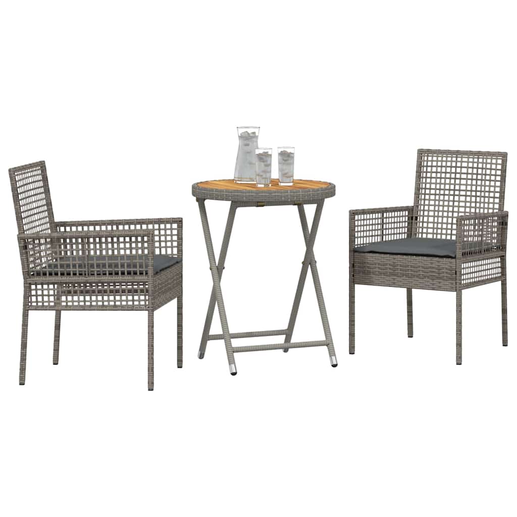 Garten Bistro Set 3 stk. Grau Poly-Rattan