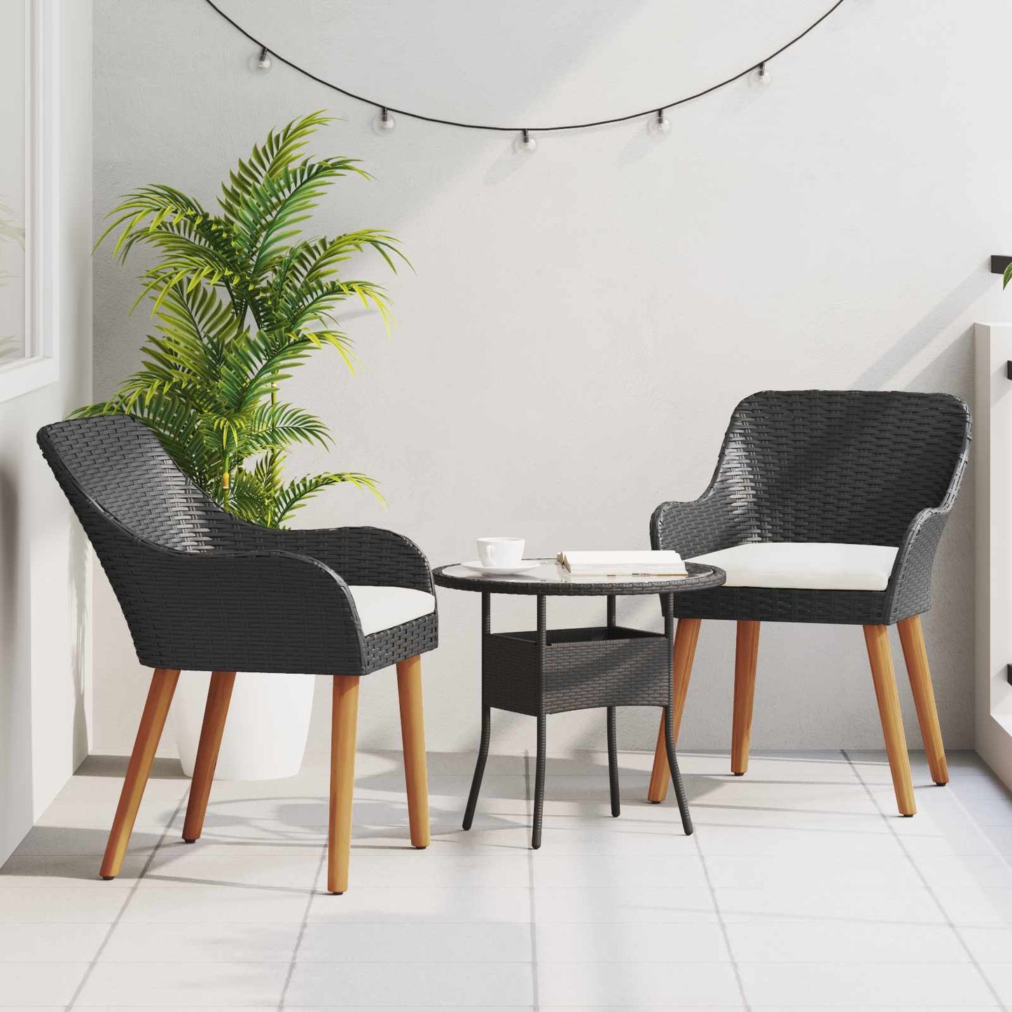 Gartenstuhl 2 stk. Schwarz Poly-Rattan