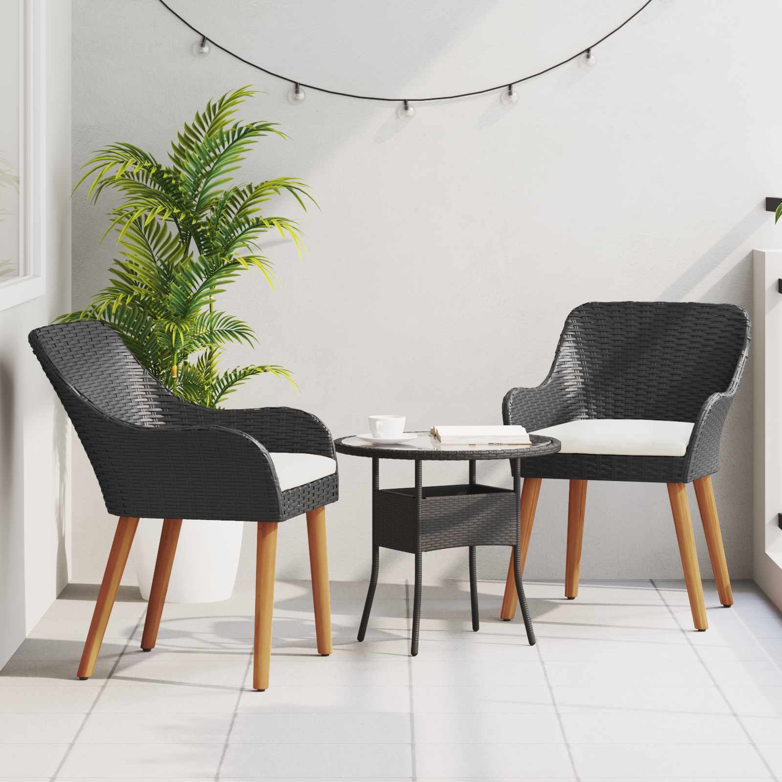 Gartenstuhl 2 stk. Schwarz Poly-Rattan