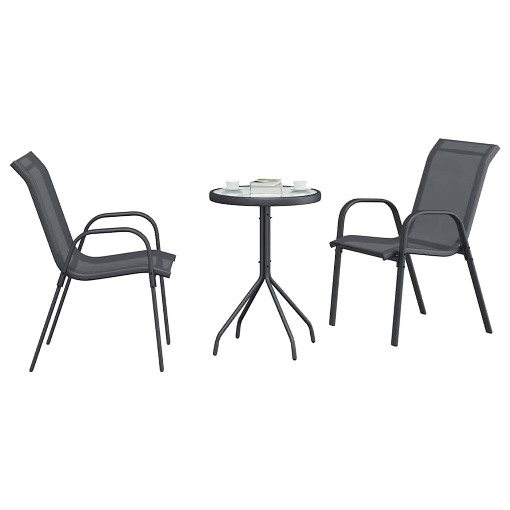 Garten Bistro Set 3 Stk. Grau Stahl