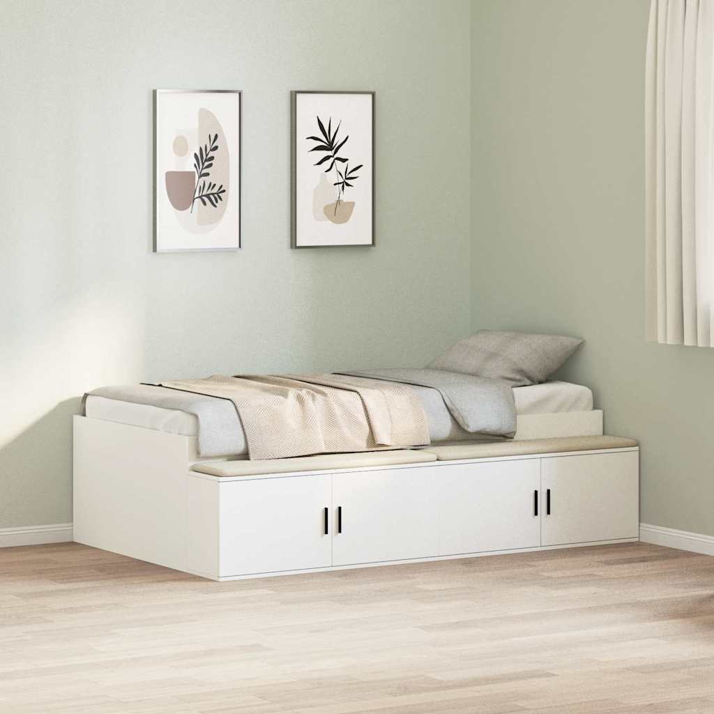 Bett mit Stauraum mit Speicher Weiß 100 x 200 cm Holzwerkstoff