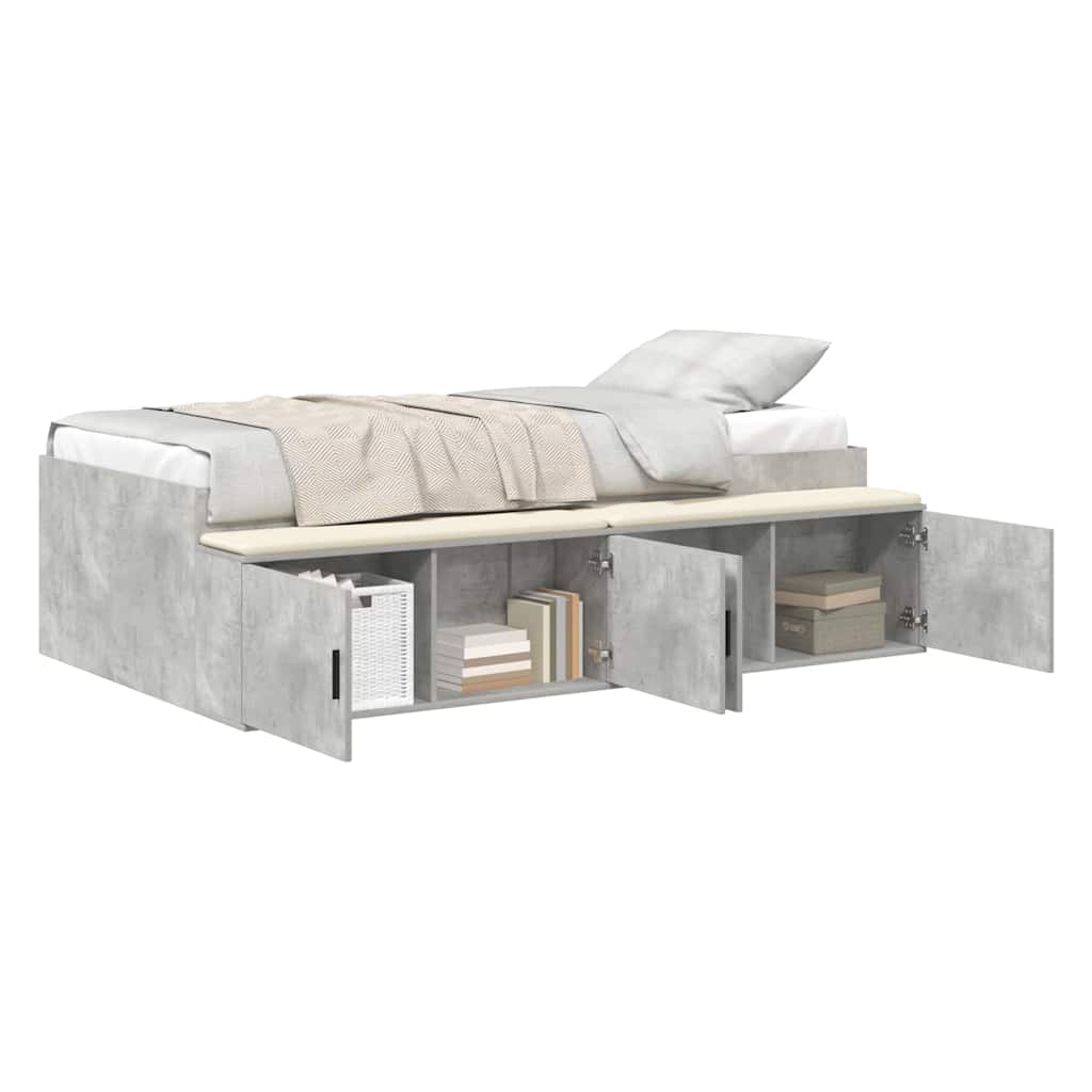 Bett mit Stauraum Betongrau 100 x 200 cm Holzwerkstoff