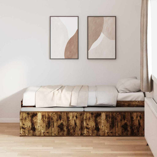 Bett mit Stauraum Räuchereiche 100 x 200 cm Holzwerkstoff