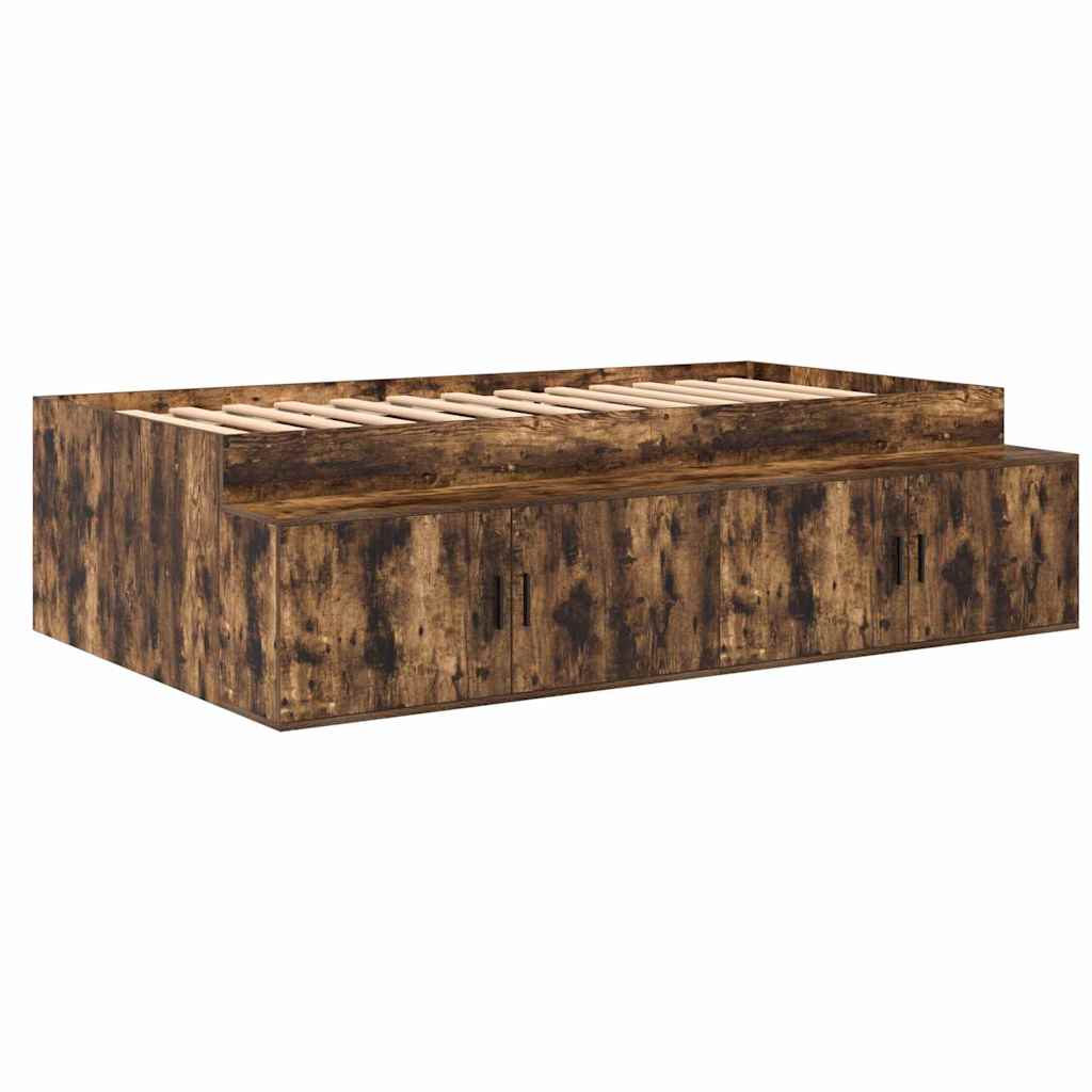 Bett mit Stauraum Räuchereiche 100 x 200 cm Holzwerkstoff
