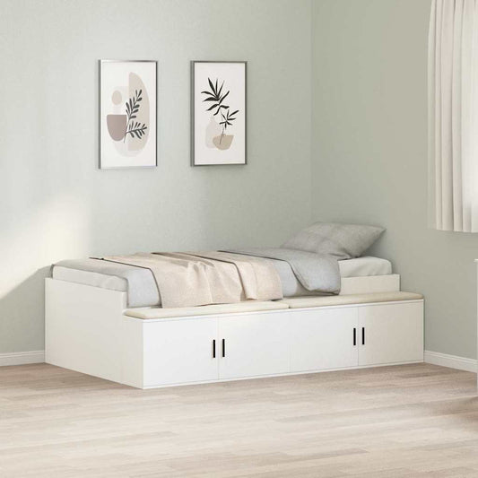 Bett mit Stauraum mit Speicher Weiß 90 x 200 cm Holzwerkstoff