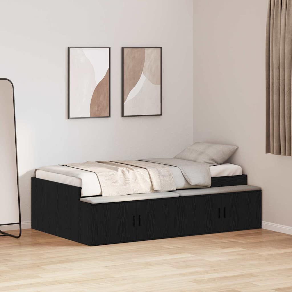 Bettrahmen Schwarz Eichen-Optik 90 x 200 cm Holzwerkstoff