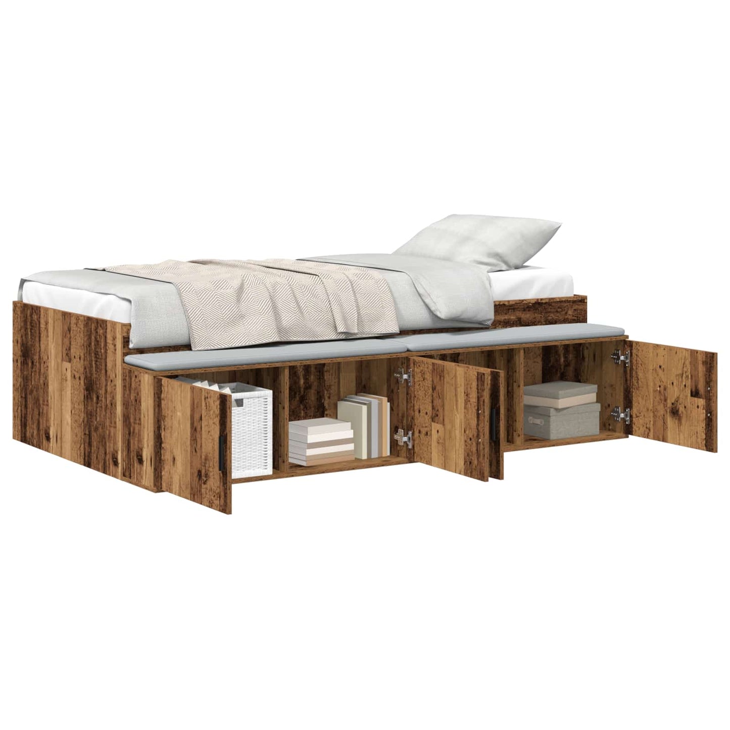 Bettrahmen mit Schubladen Altholz 90 x 200 cm Holzwerkstoff