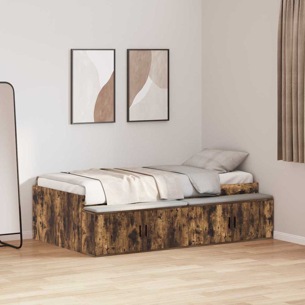 Bett mit Stauraum Räuchereiche 80 x 200 cm Holzwerkstoff