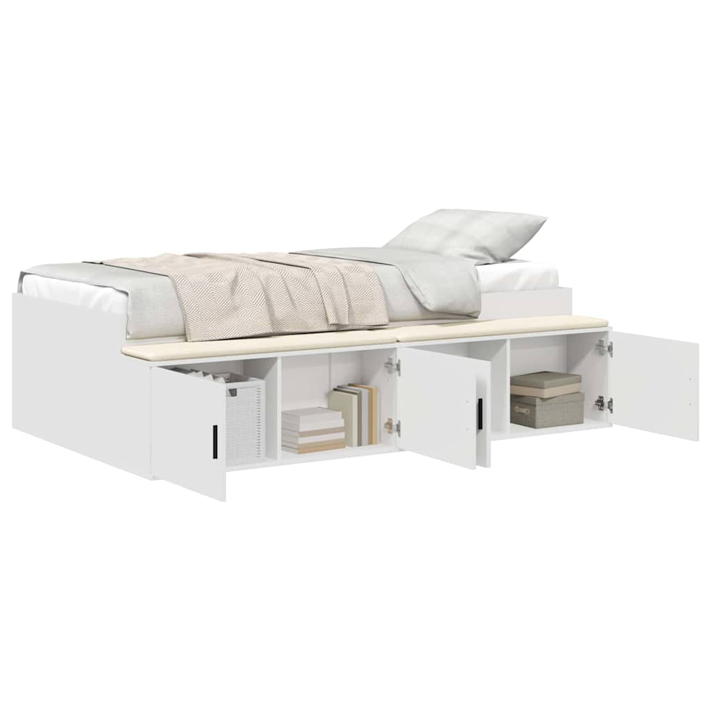 Bett mit Stauraum mit Speicher Weiß 90 x 190 cm Holzwerkstoff