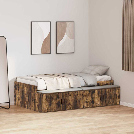 Bettrahmen mit Tür Geräucherte Eiche 90 x 190 cm Holzwerkstoff