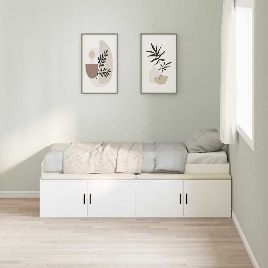 Bett mit Stauraum mit Speicher Weiß 75 x 190 cm Holzwerkstoff