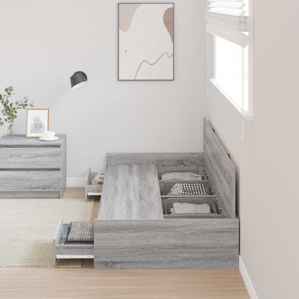 Bett mit Stauraum Graues Sonoma 100 x 200 cm Holzwerkstoff
