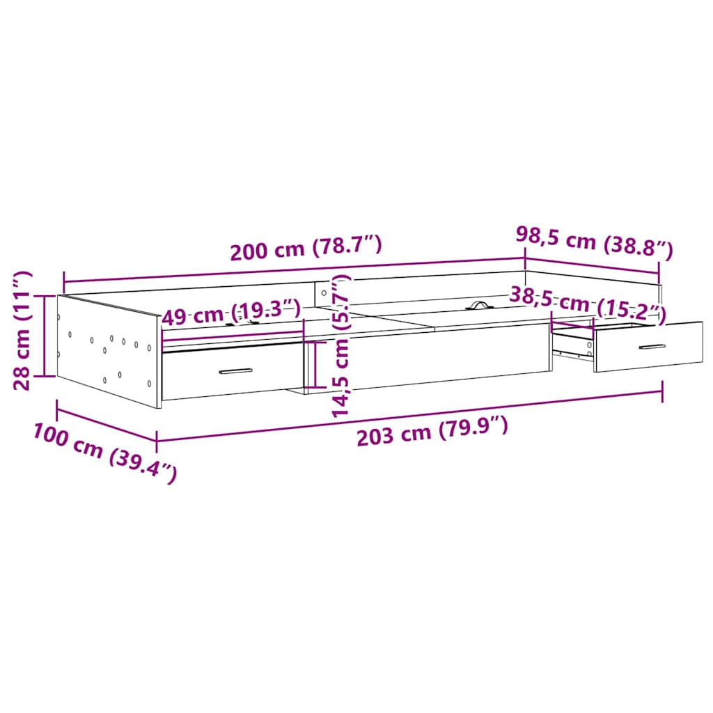 Bett mit Stauraum Altholz 100 x 200 cm Holzwerkstoff