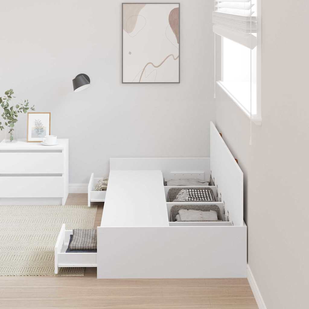 Bett mit Stauraum mit Kopfteil Weiß 90 x 200 cm Holzwerkstoff